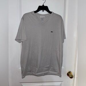 Lacoste Men's Light Gray V-Neck Tee Size XL